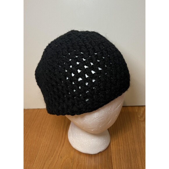 Handmade Crochet Hat Beanie Fitted Mens One Size Black Chunky Knit Winter Warm - Picture 1 of 3